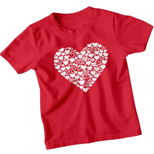 Love Hearts Pattern Kids T-Shirt Childrens Graphic Affection Tee Unisex Boys Girls Top 9-11 Years Red