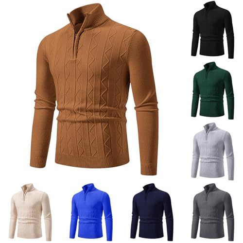 Cambkatl Men's 1/4 Zipper Stand Collar Pullover Sweaters Slim Fit Cable Knitted Turtleneck Long Sleeve Baselayer Jumpers2