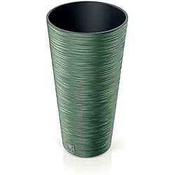 Macetero Conico Alto Macetero color verde tierra, con depósito, colección FURU, de 25 x 25 x 48 cm, capacidad de 7,5 L.