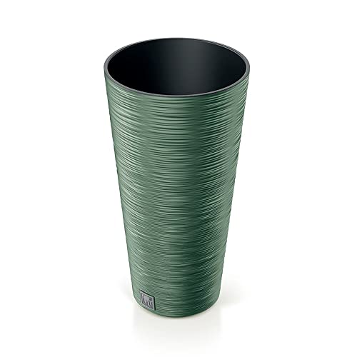 Macetero Color Verde Tierra, con depósito, colección Furu, de 25 x 25 x 48 cm, Capacidad de 7,5 L.
