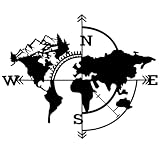 Xuanchen Mapa Del Mundo De Metal Brújula Metal Wall Art, Mapa Del Mundo De Metal Signo De Metal, Colgante De Pared Para La Sala De Estar, Dormitorio, Dormitorio(Size:40CM,Color:Brújula)