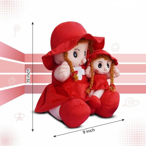 Image of SARO Mother & Baby Girl Soft Doll Set - Red Dress & Hat Combo | (Mother Doll Red)