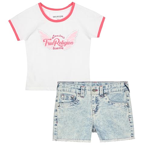Image of True Religion Girls Jeans Shorts Set Girls Denim Short and Fashion Tee Shirt Clothing Set for Kids