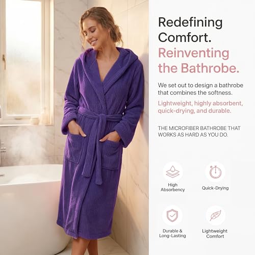 Image of PJGGZ Hooded Bathrobes for Women, Soft Long Towel Robes for Women - Quick Dry yet Warm