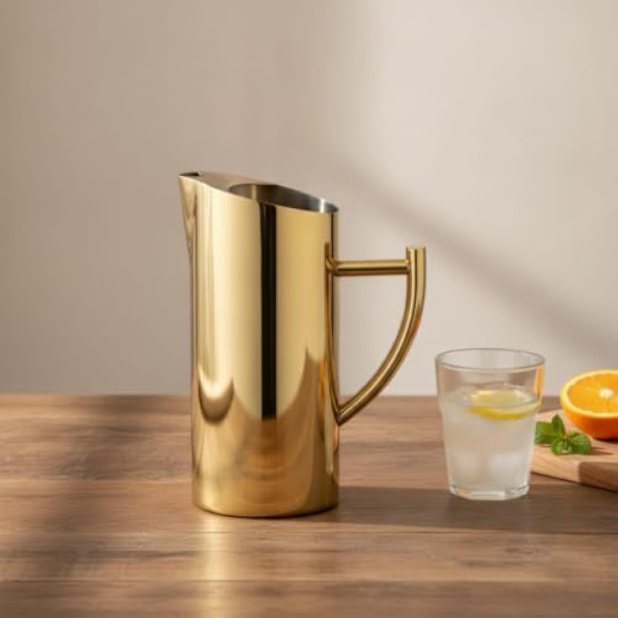 Mirrored Stainless Steel Pitcher with Handle, Beverage Jug