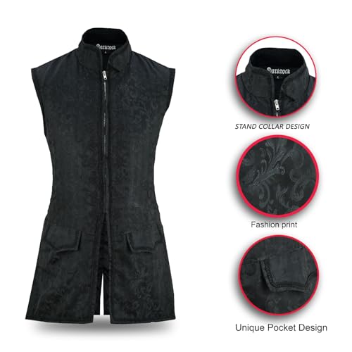 Darkrock Men's Long Waistcoat Vest Black Gothic Steampunk Victorian Aristocrat4
