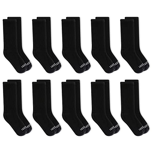 Fruit Of The Loom Boys' 10 Pair Pack Dual Defense Cushioned Comfort Socks, Black, Small #TOP2