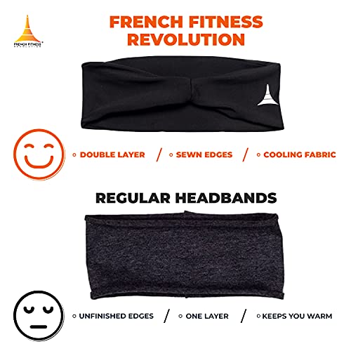 French Fitness Revolution - Bandeau Anti-Transpiration pour Homme et Femme - Serre-Tête Extensible Anti-Humidité pour Sport, Running, Cyclisme, Fitness et Yoga - Noir Américain - Image 8