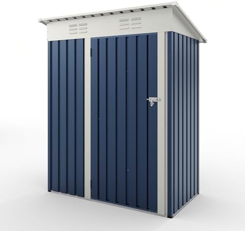 5×3FT Heavy Duty Metal Outdoor Storage - Weatherproof Garden Tool Locker - Lockable Door & Sloped Roof - Galvanized Steel for Patio, Backyard, Lawn Equipment - Navy Blue/Dark Green