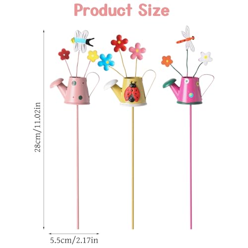 Set of 3 Garden Stakes Decorative, 11 Inch Plant Pot Ornaments Colourful Butterfly Decor Stick Metal Flowers for Garden Indoor Outdoor Yard Pathway Lawn Decoration