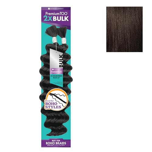Sensationnel PremiumToo Bulk Weaving-2X Ocean Wave,1pk 22in, 2 DARKBROWN | Human Hair Blend, 2X More Hair, Lightweight, Feed-In, Knotless, Goddess for Boho Braids
