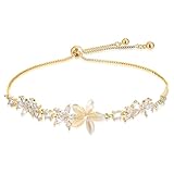 Shimmeroo Gold Adjustable Bracelets for Women,Dainty Flower Bracelet Rhinestone Slider Floral Bracelet Floral Jewelry Adjustable Bridesmaid Bracelets Jewelry Gift