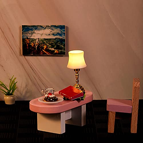 2 Pieces Dollhouse Miniature Lamp Led Desk Lamp Mini Light Dollhouse Decoration Accessories Battery Operated With On/Off Switch And Lamp Shade (Table Lamp) #TOP2