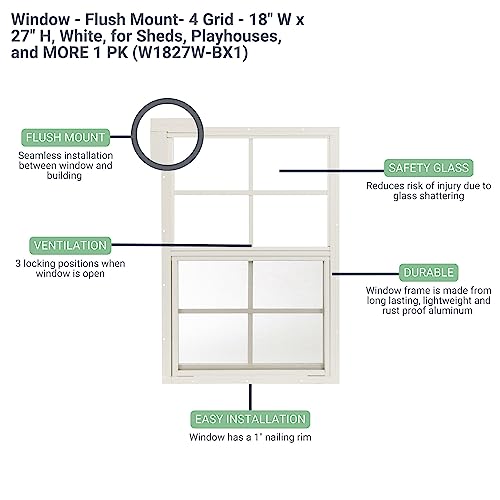 Shed Window 18\" W x 27\" H, Flush Mount Black for Sheds, Playhouses, and Chicken Coops 1 PK (W1827BLK-BX1) - Thumbnail 2