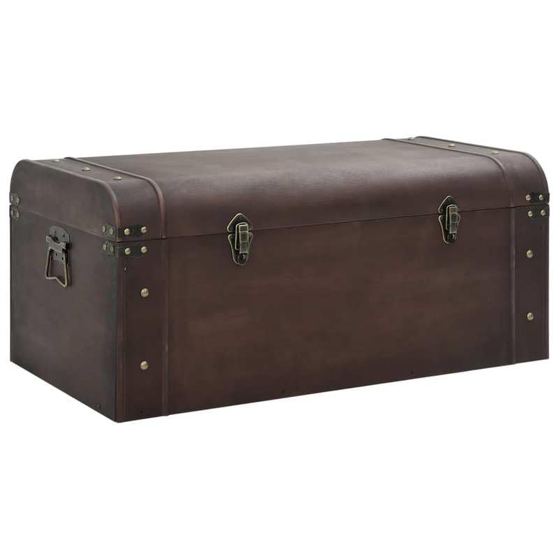 Eleganz Baúl del tesoro de madera contrachapada con chapa de abeto, color marrón oscuro, 79,5 x 39,5 x 39,5 cm, caja de madera estable con pestillos para salón, dormitorio o habitación infantil