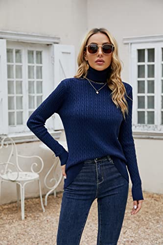 Image of SANGTREE Women's Cable Knit Sweater Long Sleeve Turtleneck Tops | Breathable and Warm Fabric Adapts to Climate Change,Making It Ideal for Autumn,Winter and Transitional Spring Days.