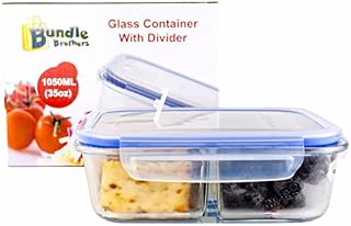 Glass Meal Prep Food Storage Portion Control Container 2-Compartment Divider with Locking Lid/Premium