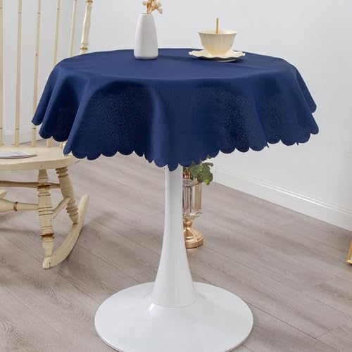 YZKITM Small Round Navy Tablecloth 36 Inch Polyester Fabric Washable Table Cover Decorative Wrinkle Resistant Solid Color Table Cloth for Kitchen Dinning Party Wedding Camping