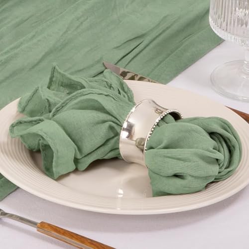 Image of MLMC 40 Pack Sage Green Cheesecloth Napkins Boho Rustic Gauze Cloth Napkins Washable 21 inchx21 inch for Wedding Bridal Shower Birthday Anniversary Dinner Decor