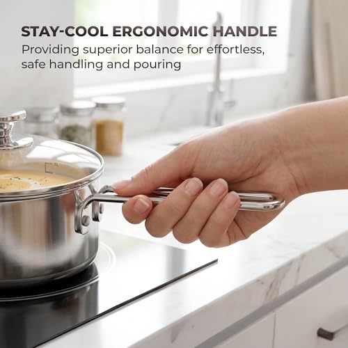 Image of SUNHOUSE 1.5 QT Sauce Pan with Lid & Pour Spouts, Tri-Ply Base