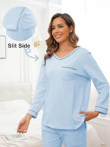EA'S SECRET Women's Fall Pajama Sets 100% cotton Long Sleeve Pjs Lounge Sets Shirt and Pants Soft Sleepwear3