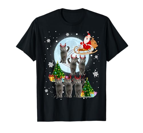 Russian Blue Reindeer Christmas Russian Blue Cat Lover Gifts T-Shirt
