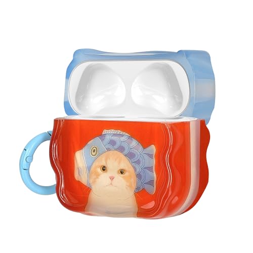 kwmobile Cover per Apple Airpods 4 Cover - Custodia per Airpods 2 e 1 Porta Auricolari con Moschettone - Trasparente con Gatto e Pesce