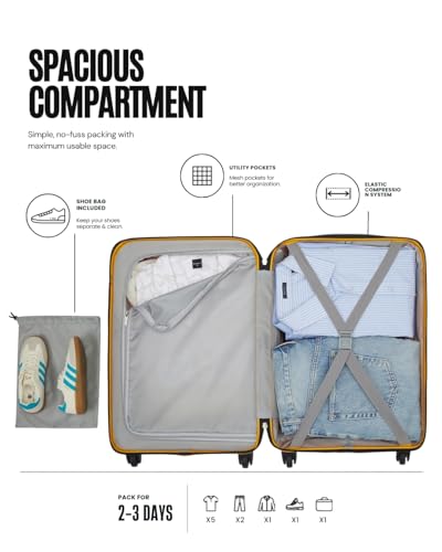 Image of SNITCH Loop Cabin Size Yellow Polypropylene Hard Travel Suitcase - Trolley Bag Small & Luggage with 4 Wheels, Secure Lock & Free Shoe Bag