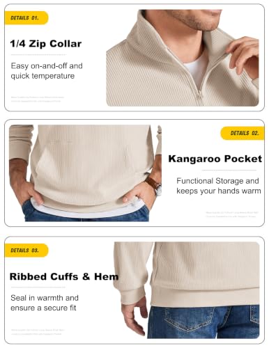 COOFANDY Mens Half Zip Sweatshirts Vintage Corduroy Pullover Fall Winter — view 6