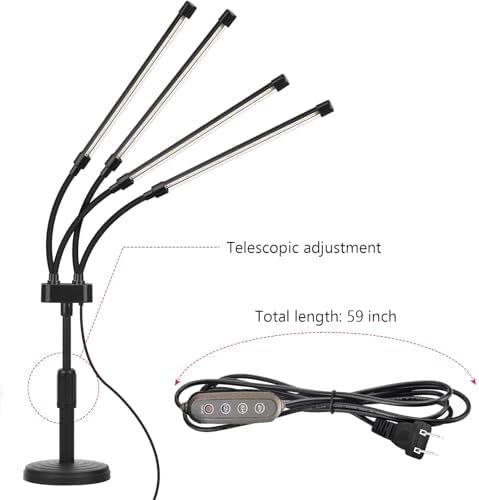 Grow Lights for Indoor Plants, Four Head LED Grow Light with Full Spectrum & Red White Spectrum for Indoor Plant Growing Lamp, 4/8/12H Timer, Adjustable Gooseneck, 3 Switch Modes - 4