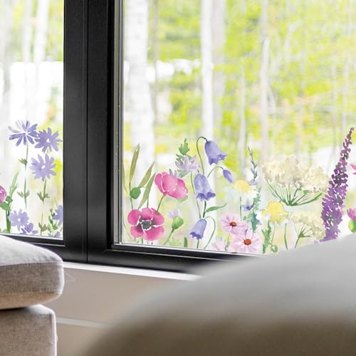 ChicSkin Autocollants pour fenêtre Fleurs Prairie Printemps Fleurs sauvages Printemps Prévention des collisions Autocollant de fenêtre Protection contre les oiseaux, Convient pour le salon, la chambre