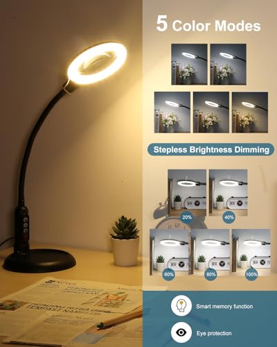 image for RackydigPro 10X Magnifying Glass with Light and Stand, LED 5 Color Mod