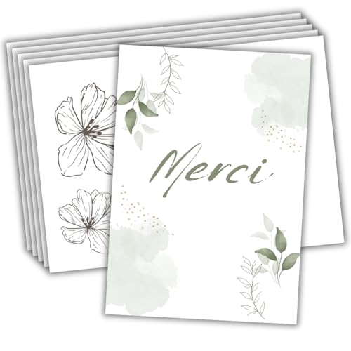 roxisha - Lot de 10 Cartes Merci + Enveloppes imprimées | Design FLoral | Carte Postale 10,4 x 14,8 cm | Cartons de Remerciements Mariage, Naissance, Anniversaire,...