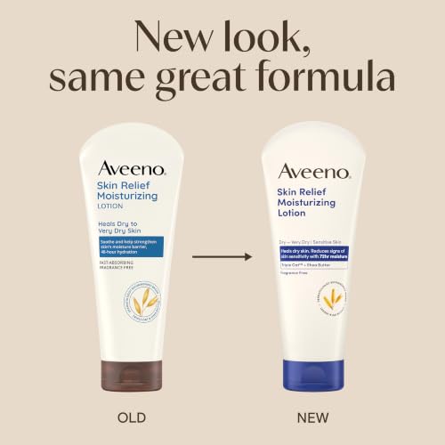 Image of Aveeno Skin Relief Moisturizing Lotion, Fragrance-Free, 8 oz | Triple Oat & Shea Butter Formula, Fast-Absorbing, Non-Comedogenic, Very Dry Sensitive Skin
