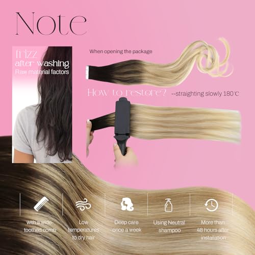 Image of Moresoo Human Hair Extensions Tape in Brown Blonde 24 Inch 20Pcs 50g | Tape hair extensions real human hair, extra-long strands, rooted blonde balayage, flat tabs, braids and photo shoots