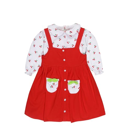 Image of babeezworld Baby Girl Cotton Dress - Full Sleeves Knee Length fit and Flare Dungaree Frock jhabla Regular fit top Tshirt