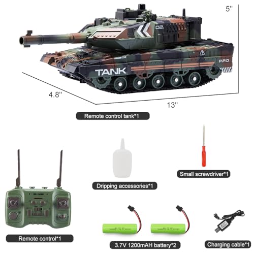 Hitish RC Panzer mit Schießfunktion für Kinder Erwachsene, 2,4G Ferngesteuerter Armee Tank Spielzeug mit Auto-Demo Sound Licht Rauch, 13-Kanal Militärfahrzeugmodell Geschenk für Jungen, Armeegrün