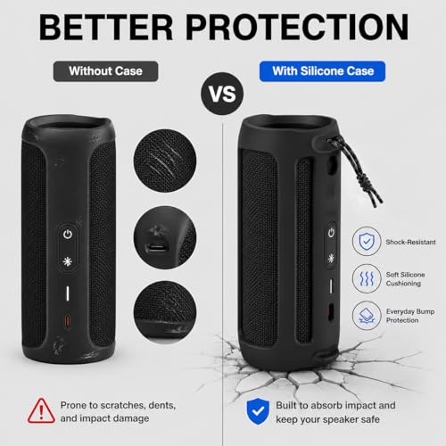 Image of Silicone Case Compatible for JBL FLIP 5 Portable Bluetooth Speaker, Gel Soft Skin Cover, Rubber Case, Travel Carry Pouch with Strap (Speaker and Accessories not Included) (Black)
