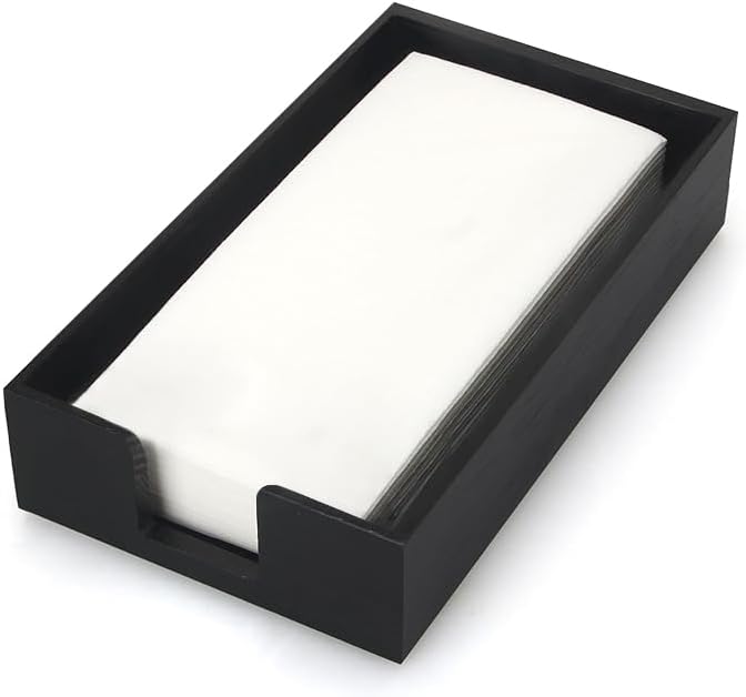 Acrylic Guest Towel Napkin Holder, Black Bathroom Paper Hand Towels Storage Tray, Disposable Paper Towel Holder for Bathroom, Kitchen, Parties, Weddings, and Various Events 5.5x9.5x2 inch Black