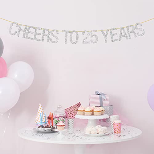 Cheers To 25 Years Banner - Silver Glitter Happy 25Th Birthday - Happy Anniversary Wedding Party Bunting Sign - 25Th Wedding Anniversary Decorations #TOP3