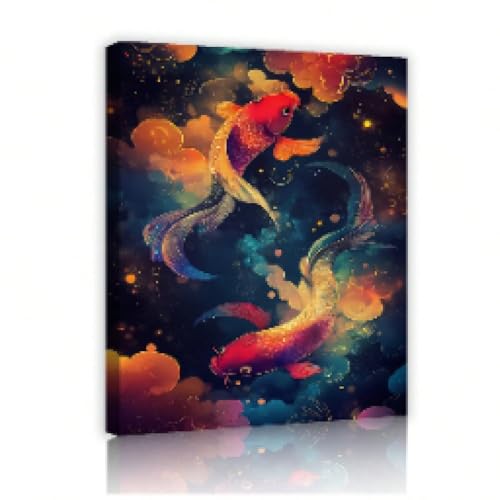 Toile murale Koi sur fond noir pour raviver un mur blanc et terne rapidement
