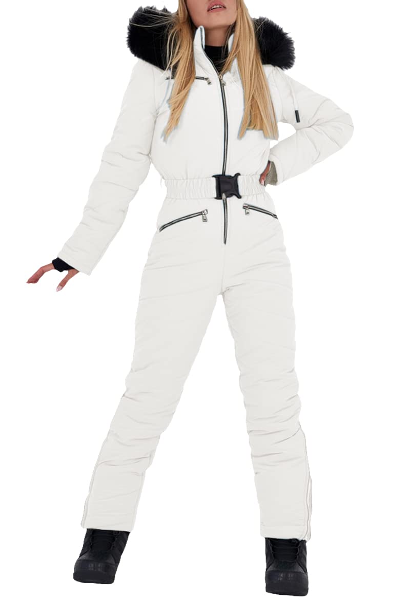 Aoysky Women Winter Onesies Ski Jumpsuit Outdoor Sports Snowsuit Fur Collar Coat Jumpsuit with Hoodies Ski Jackets and Pants