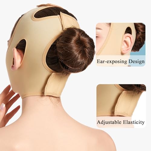 Raffermissement du menton post liposuccion avec bandage cou femme