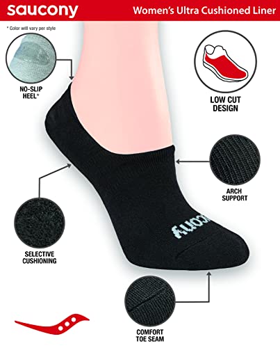 Image of Saucony Women's No Show Cushioned Invisible Liner Socks (8, 16 Pairs)