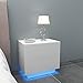 YOLEO Comodino Bianco Lucido con LED (55x37x50 cm) / 2 Frontale Cassettiera in Truciolare, Comodini per Camera da Letto, Con Striscia LED, Bianco Brillante