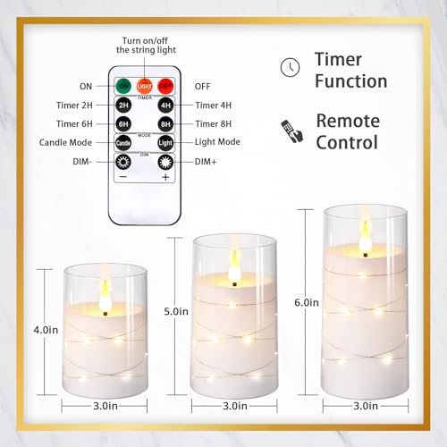 Nurada PUREWHITE456 Flickering Flameless Candles: Built-In Star String Lights Acrylic 3D Wick Battery Operated Led Pillar Candles thumb #5