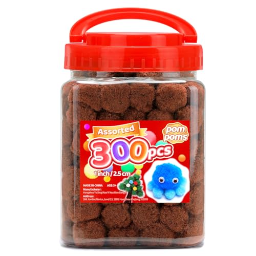 Image of Iooleem Brown Pom Poms, 300pcs 1inch, Pom Poms for Arts and Crafts, Pom Pom Balls, Craft Pom Poms.