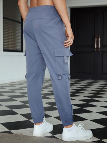 OYOANGLE Men's Cargo Pants Drawstring Elastic Waist Flap Pocket Casual Street Pants2