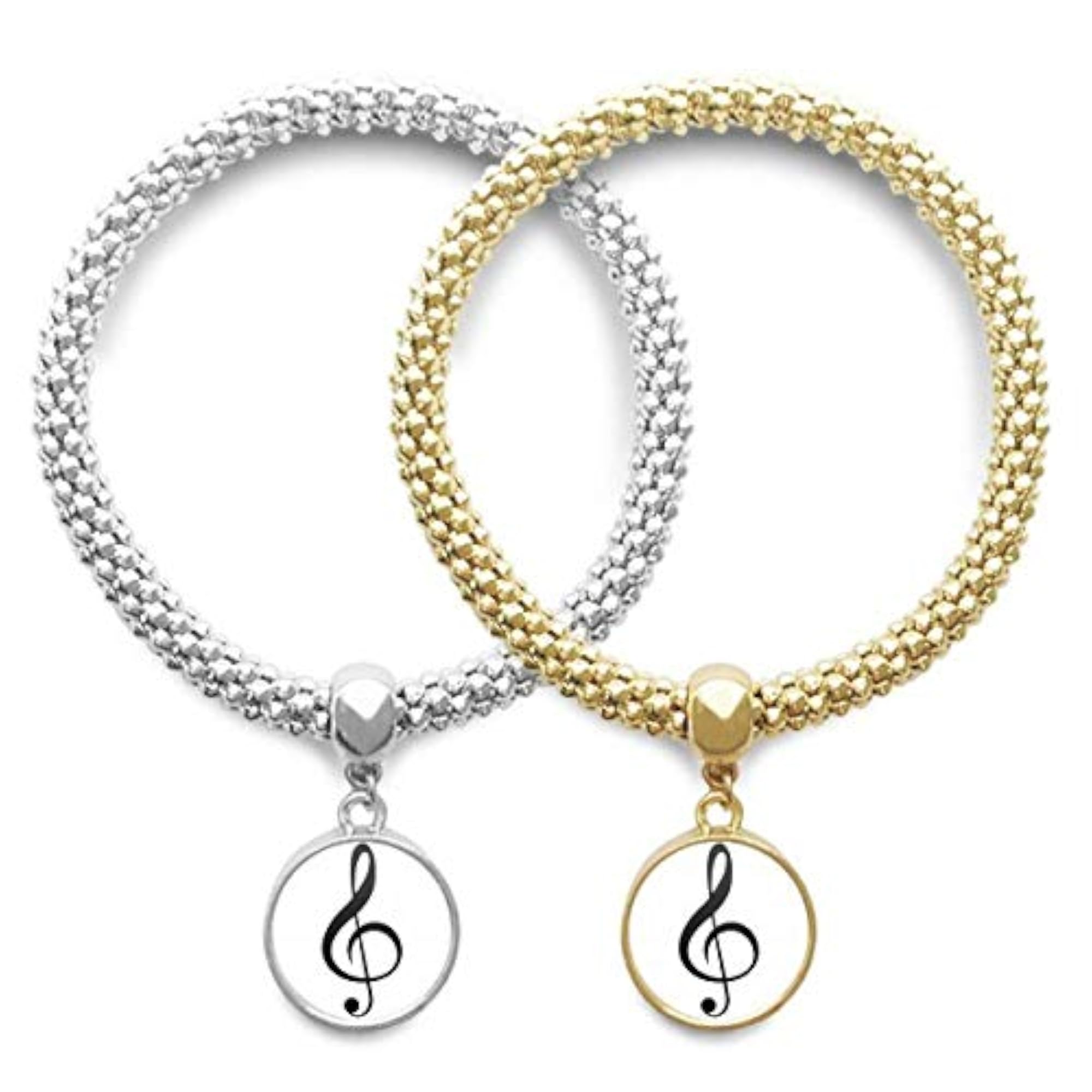 Couple's Black Music Treble Clef Bracelet, Pendant Gift