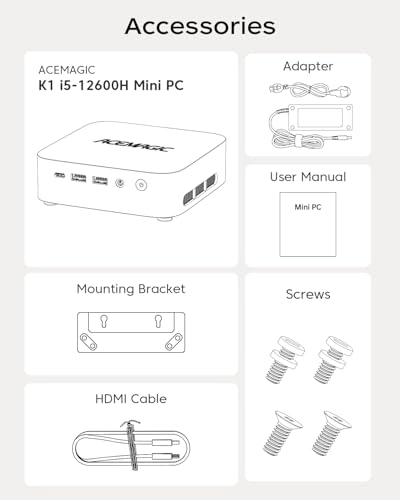 ACEMAGIC K1 Mini PC, Core i5 12600H(12C/16T), 32GB DDR4 1TB SSD Micro Desktop Computer Für Büro/Heimkino/Meeting/Business/Trip【Wifi6/Bluetooth5,2/DP+HDMI+USB-C】